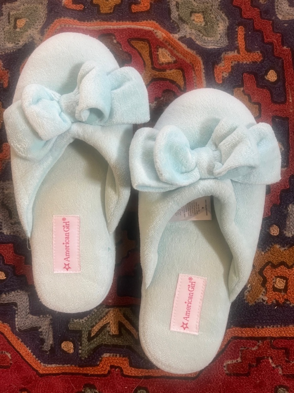 American Girl Mint Green Bow Slip-On Slippers